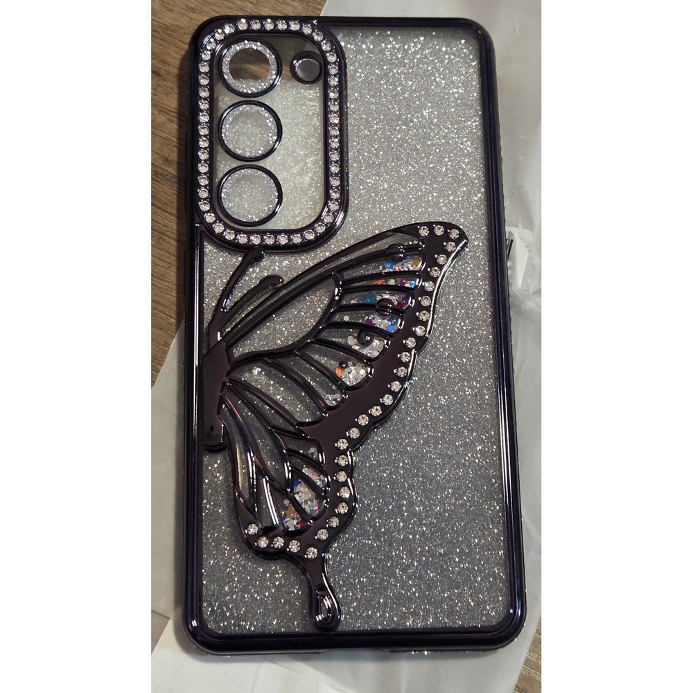 Caseative Samsung Galaxy S23 Case Black Butterfly Rhinestone Glitter Bling Cover